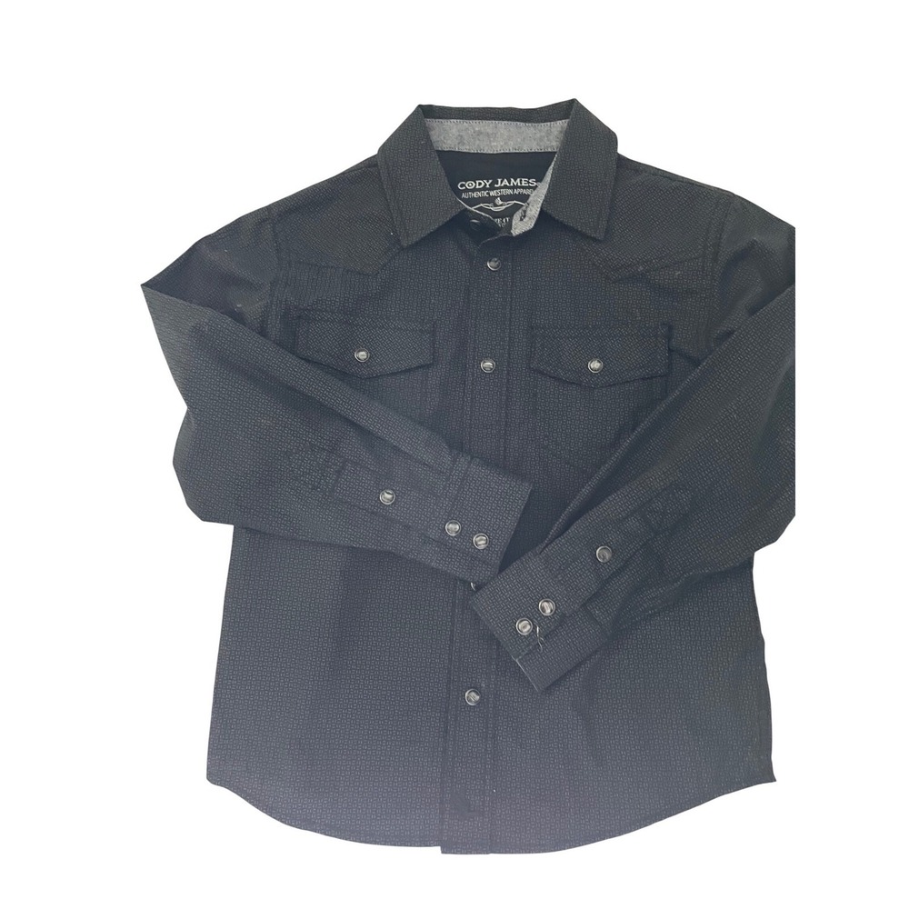 Cody‎ James Boys Western Shirt Sz 4T Black Geometric Print Lg Sleeve Snap Button